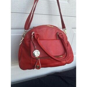 Cynthia Rowley Red Leather Satchel Crossbody Dome Purse Shoulder Bag